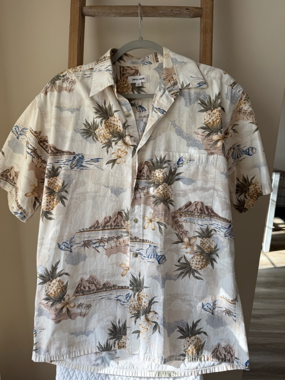 Men's Tropical Pineapple Print Short-Sleeve Shirt - Cream